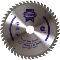 Silver Faithfull TCT circular saw blade, 216mm diameter, 48 teeth, with blue branding and text.