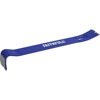 Blue Faithfull utility bar with flat prying ends and nail slots, featuring the brand name in white.