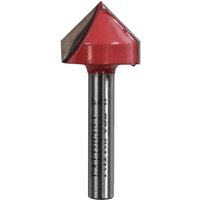 Red and silver Faithfull V Groove Router Bit with a pointed tip and cylindrical shank.