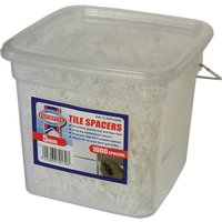 Clear plastic tub of Faithfull Wall Tile Spacers, 3mm size, with red and blue label, containing 1000 spacers.