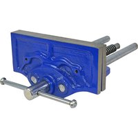 Blue Faithfull Workshop Vice with steel handle, rectangular jaws, and screw mechanism.