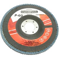 Faithfull Zirconium Abrasive Flap Disc with red label, P-60 grit, blue flaps, and central mounting hole.