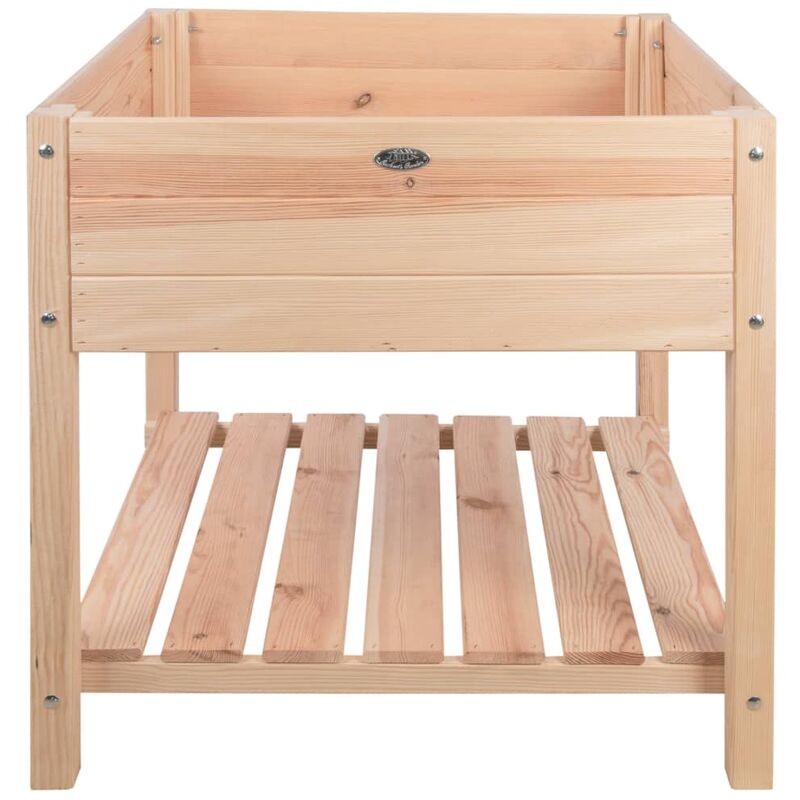 Natural wood raised bed planter in XL size, featuring a sturdy rectangular design with slatted base and smooth, unfinished pine wood surface.