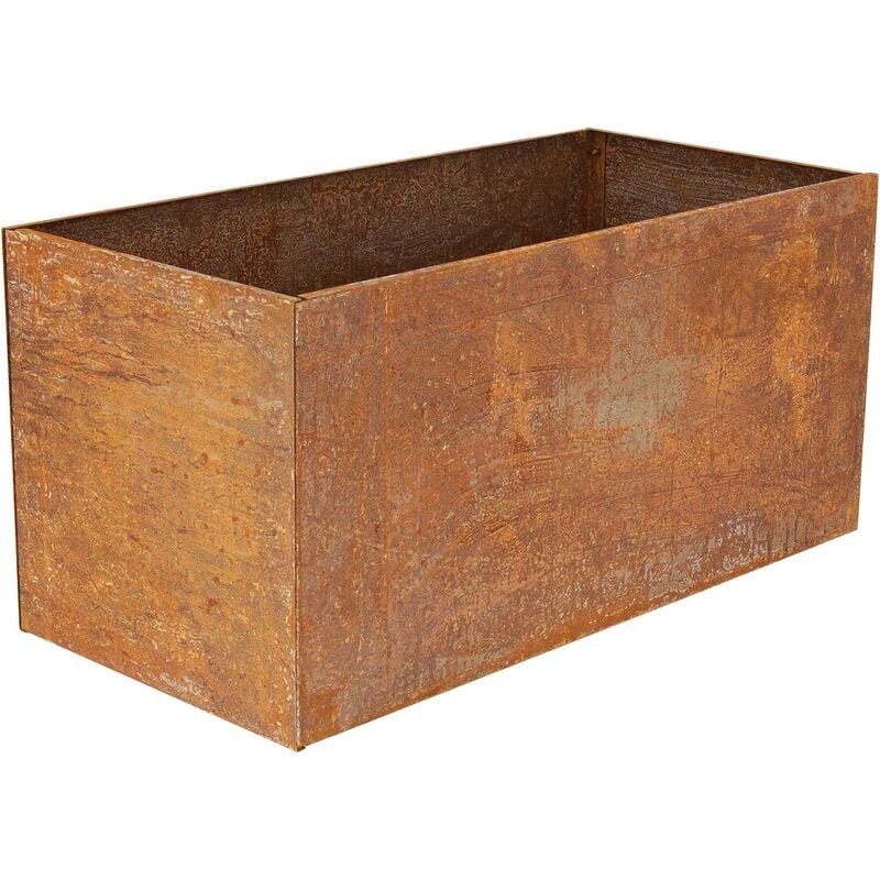 Rust-colored corten steel rectangular planter measuring 78 x 38 x 38 cm, featuring a weathered, textured surface ideal for outdoor gardening.