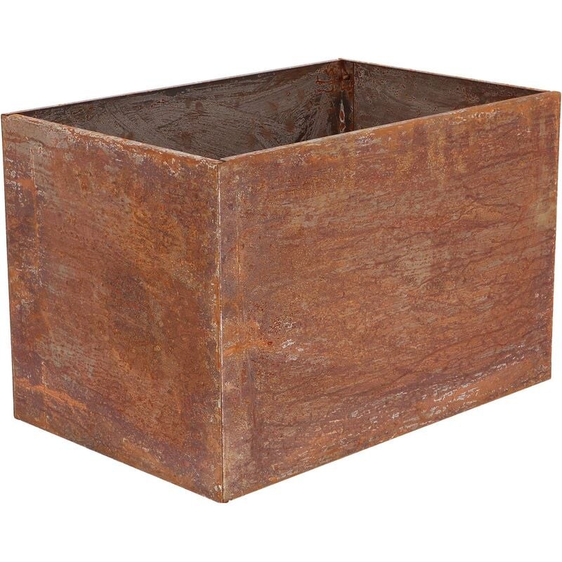 Rectangular medium planter made of corten steel, featuring a rustic, weathered rust finish, measuring 22.8 x 15 inches, ideal for outdoor gardening.
