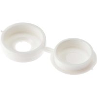 White plastic hinged cover caps with two circular compartments, designed for No. 10-12 screws, by FandF.