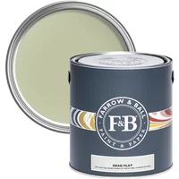 Farrow & Ball Dead Flat paint can, Cooking Apple Green, 2.5L, ultra matt finish, dark gray container with lid off.