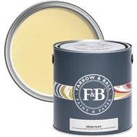 Farrow & Ball paint can, dark gray with logo, open lid showing pale yellow paint, labeled Dayroom Yellow No. 233.