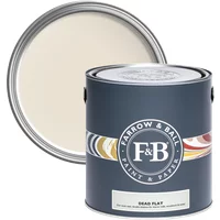 Farrow & Ball Dead Flat 2.5L paint can, Dimity No. 2008, dark gray label with color swatches, open lid showing light beige paint.