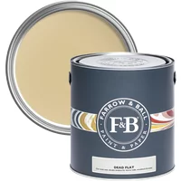 Farrow & Ball Dead Flat 2.5L paint can, Hay No. 37, ultra matt finish, dark blue label with color swatches.