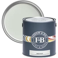 Dark blue Farrow & Ball paint can, 2.5L, labeled "Dead Flat," with lid showing Pale Powder No. 204 ultra-matt finish.