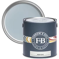 Farrow & Ball Dead Flat 2.5L paint can, Parma Gray No. 27, dark blue label with colorful stripe, ultra matt finish.