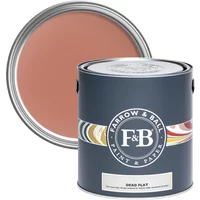 Farrow & Ball Dead Flat paint can, 2.5L, Red Earth No. 64, ultra-matt finish, dark gray can with colorful stripe design.