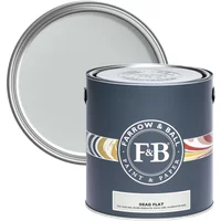 Farrow & Ball Dead Flat paint can, Skylight No. 205, 2.5L, dark blue label, open lid showing light grey paint.