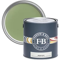 Farrow & Ball paint can, Yeabridge Green No. 287, ultra matt, dark gray label, open lid showing green paint.