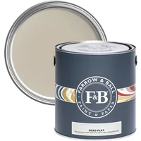 Farrow & Ball Dead Flat 5L paint can, Drop Cloth No. 283, gray label, ultra matt finish, open lid showing beige paint.