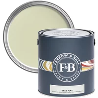 Farrow & Ball Dead Flat 5L paint can, Green Ground No. 206, dark blue label, open lid showing pale green paint.