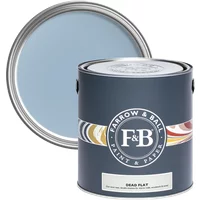 Farrow & Ball Dead Flat 5L paint can, Lulworth Blue No. 89, dark blue label with F&B logo, lid showing pale blue color.