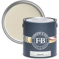 Farrow & Ball Dead Flat 5L paint can, Off-White No. 3, ultra matt finish, dark gray container with colorful stripe design.