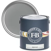 Farrow & Ball Dead Flat 5L paint can, Plummett No. 272, dark gray, ultra-matt finish, with open lid showing color.