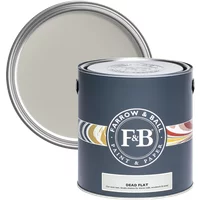 Farrow & Ball Dead Flat 5L paint can, Purbeck Stone No. 275, dark blue label with colorful stripes, ultra matt finish.