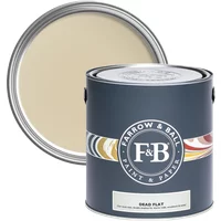 Farrow & Ball Dead Flat 5L paint can, dark gray with colorful band, lid open showing beige paint, labeled String No. 8.