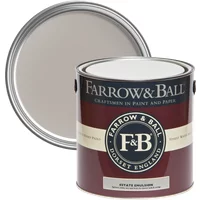 Farrow & Ball Estate Emulsion 5L paint can, Dove Tale No. 267, maroon label with white and dark blue accents.