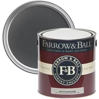Farrow & Ball Estate Emulsion 5L paint can, Off-Black No. 57, with a dark gray lid and chalky matt finish.