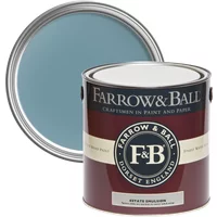 Farrow & Ball Estate Emulsion 5L paint can, Stone Blue No. 86, with a chalky matt finish, dark red and white label.