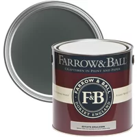 Farrow & Ball Estate Emulsion 5L paint can, Studio Green No. 93, with dark green lid and classic branding.