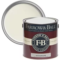 Farrow & Ball Estate Emulsion paint can, James White No. 2010, with a chalky matt finish, maroon and white label.