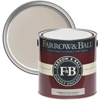Farrow & Ball Exterior Eggshell paint can, Elephant's Breath No. 229, with maroon label and white lid.