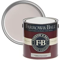 Farrow & Ball Exterior Eggshell paint can, Peignoir No. 286, maroon label, white lid, for wood and metal surfaces.