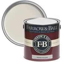 Farrow & Ball Modern Emulsion 2.5L paint can, Skimming Stone No. 241, with maroon label and open lid showing light beige paint.