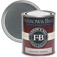 Farrow & Ball Wood Primer and Undercoat 5L, dark tones, maroon can with silver lid and F&B logo.