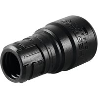 Black Festool hose coupling sleeve with ribbed texture and engraved branding, designed for secure hose connections.