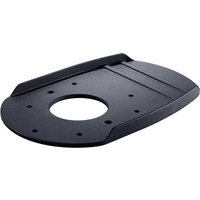 Black Festool edge routing support rest with circular center hole and multiple small holes around the perimeter.