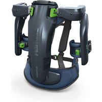 Dark blue Festool EXO 18 cordless exoskeleton with green accents, adjustable straps, and ergonomic design.