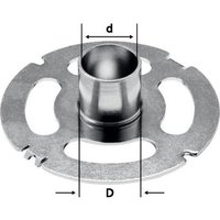 Festool extra long guide bush for OF2200 router, silver metal with circular base and central cylindrical extension.