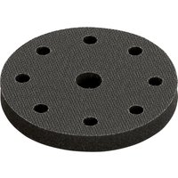 Black Festool 125mm sander foam interface pad with eight holes and textured surface.