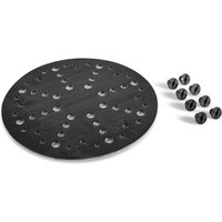 Black Festool interface pad for PLANEX sanders, round with multiple holes, includes six black mounting screws.