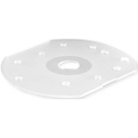 Clear Festool LAS-OF plastic base runner with circular center hole and multiple smaller holes around the edge.