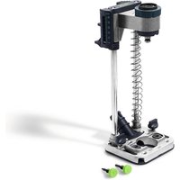 Festool MB 40 Mobile Drilling Attachment with metal frame, adjustable guide, and two green-tipped drill bits.