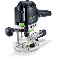 Black and green Festool OF 1400 EBQ-Plus plunge router with ergonomic handles and clear baseplate.