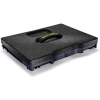 Black Festool SK-CT/SYS seat cushion for Systainers, rectangular with a handle cutout and green Festool logo.
