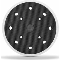 Black Festool 125mm backing pad with white edge, multiple holes, and textured surface.