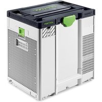 Festool SYS-AIR-M air purifier system, white with black top, green latch, and side ventilation panels.
