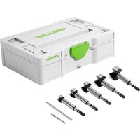 Festool SYS3 S 76-FB CE-SORT/5 set with five Forstner drill bits in a white case with green latch and logo.