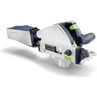 Festool TSC 55 KS 18v cordless plunge cut saw, white and green with 160mm blade and dust extraction bag.