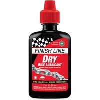 Black Finish Line Dry Chain Lube bottle, 60ml, with red cap and checkered label featuring a bike chain graphic.